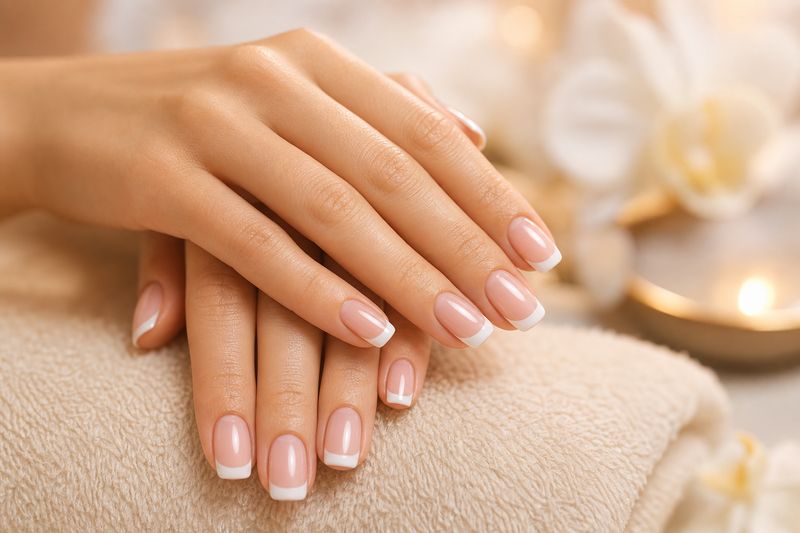 Pink and white French manicure
